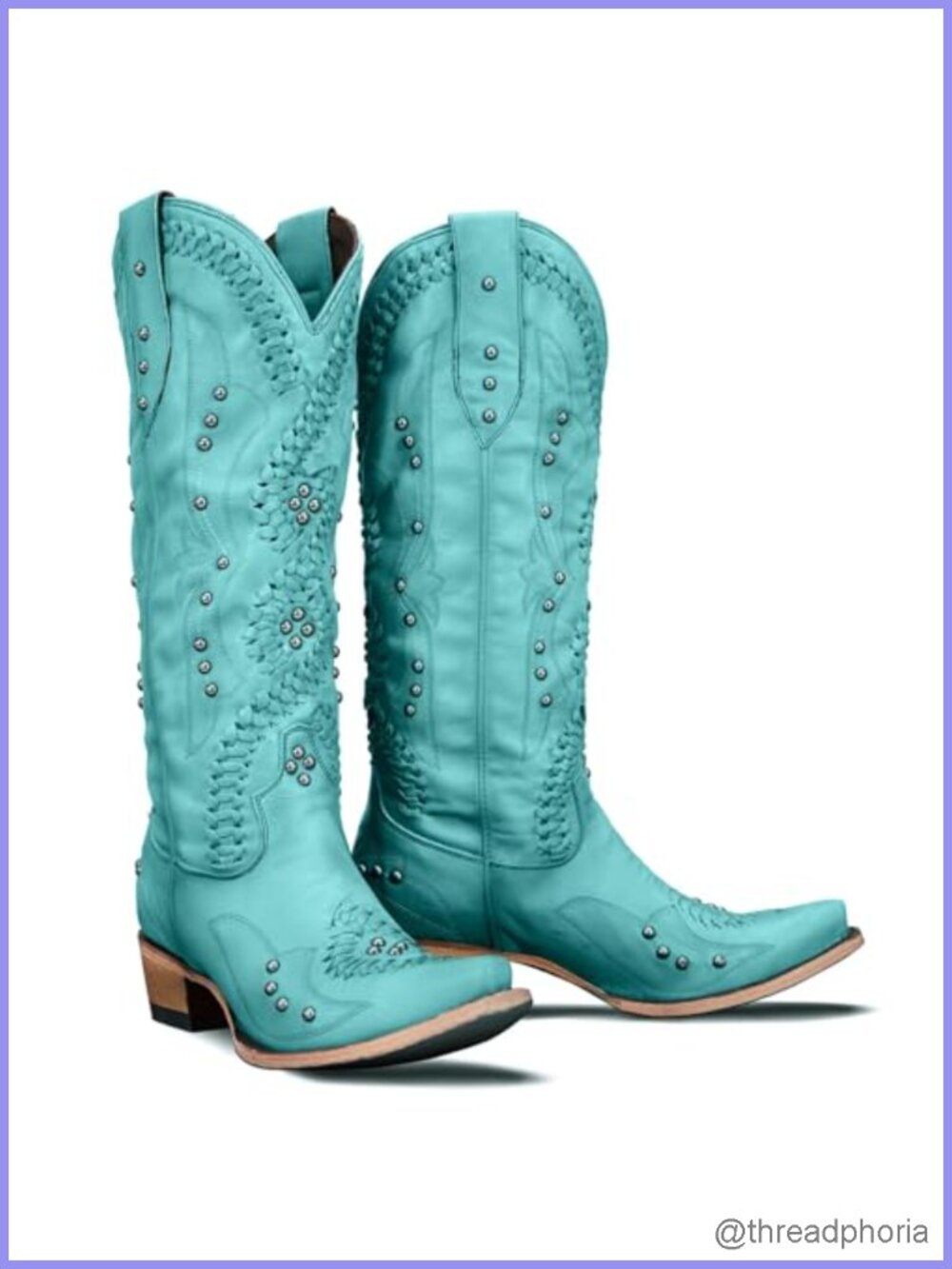 Women's Knee High Cowboy Boots Square Toe Embroidered Vegan Leather